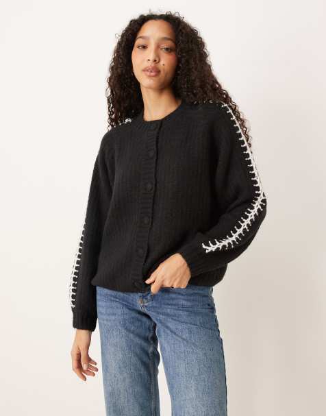 YAS - Sort og blød cardigan med kontrastfarvede syninger - view 1