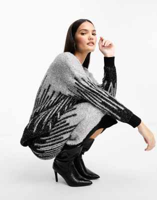 YAS Y.A.S sparkly ombre jumper co-ord in silver and black