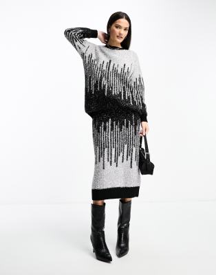 YAS Y.A.S sparkly ombre knitted midi skirt co-ord in silver and black