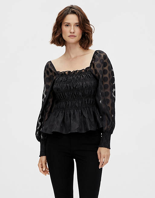 Y.A.S square neck top with smocking in black 