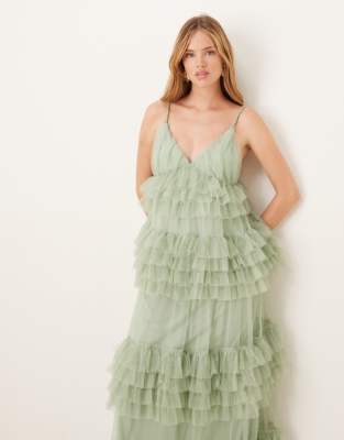 Y.a.s. Statement Tiered Tulle Maxi Dress In Green