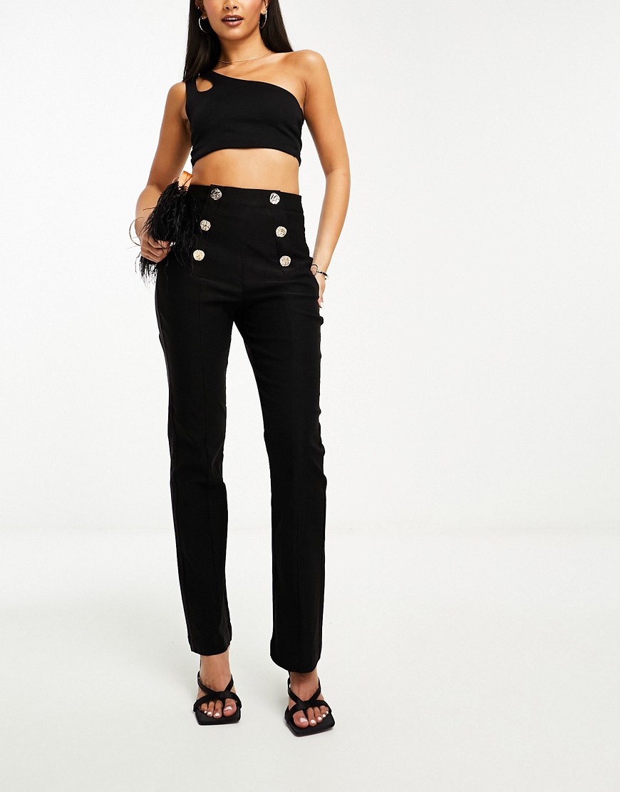 Y. A.S stretch high waisted trousers with button detail in black