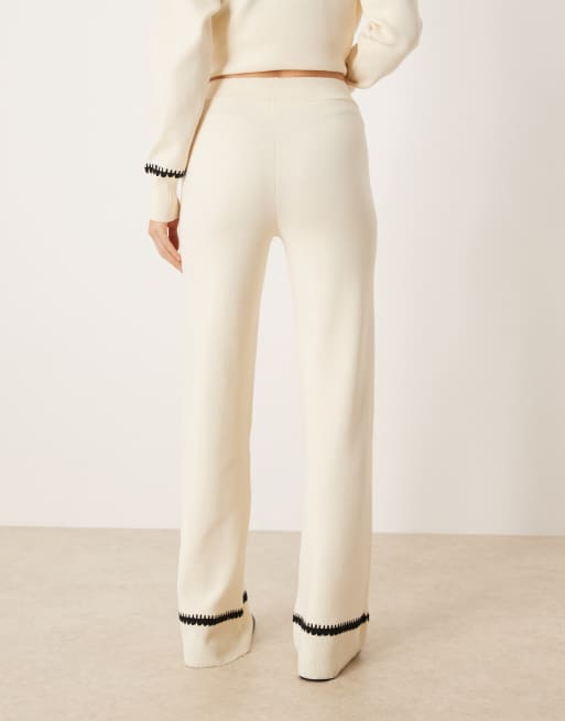 YAS – Strickhose in Creme mit kontrastierendem Besatz, Kombiteil, 2 von 5