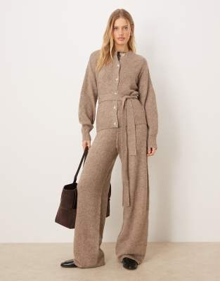 YAS - Strickhose in Hellbraun mit weitem Bein, Kombiteil-Brown