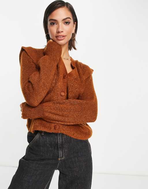 Y.A.S – Strickjacke in Braun mit Details an den Schultern