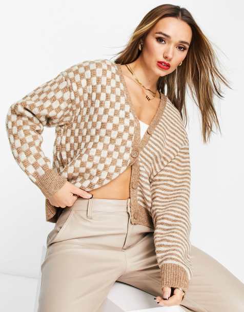 Y.A.S – Strickjacke in Braun mit geteiltem Karomuster und durchgehender Knopfleiste - view 1