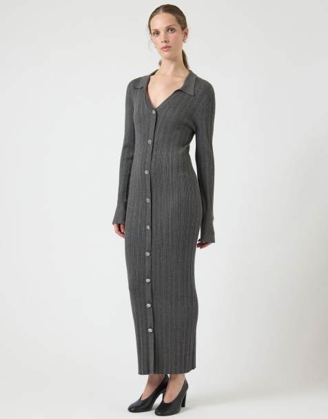 YAS – Strickkleid in meliertem Dunkelgrau - view 1