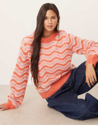 YAS - Strickpullover aus Mohair-Mix in gestreiftem Rosa