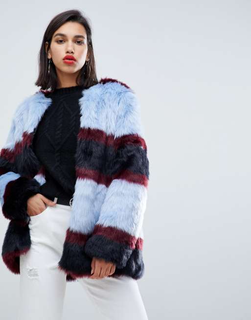 Y.A.S stripe faux fur coat | ASOS