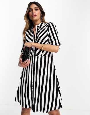 YAS Y.A.S stripe mini shirt dress in black & white-Multi