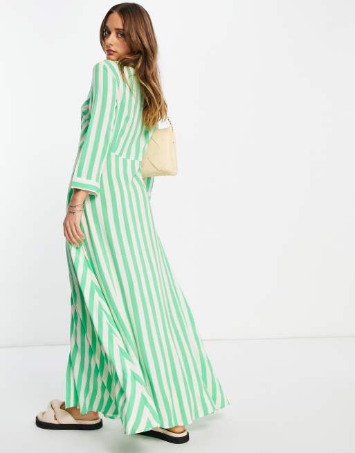 Green white striped dress sale