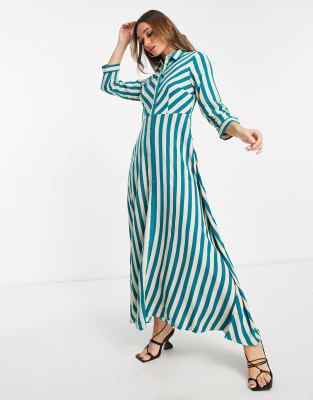 Y.A.S striped maxi shirt dress in green