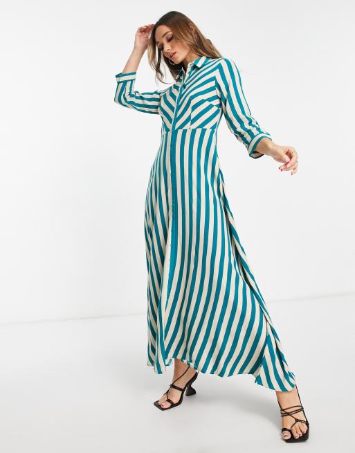 Yas Striped Maxi Shirt Dress In Green Asos 