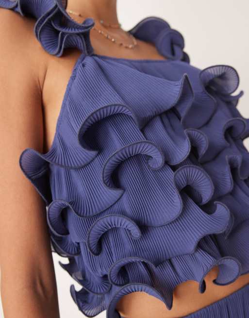 トップス yas YAS structured frill top in deep blue - part of a set | ASOS