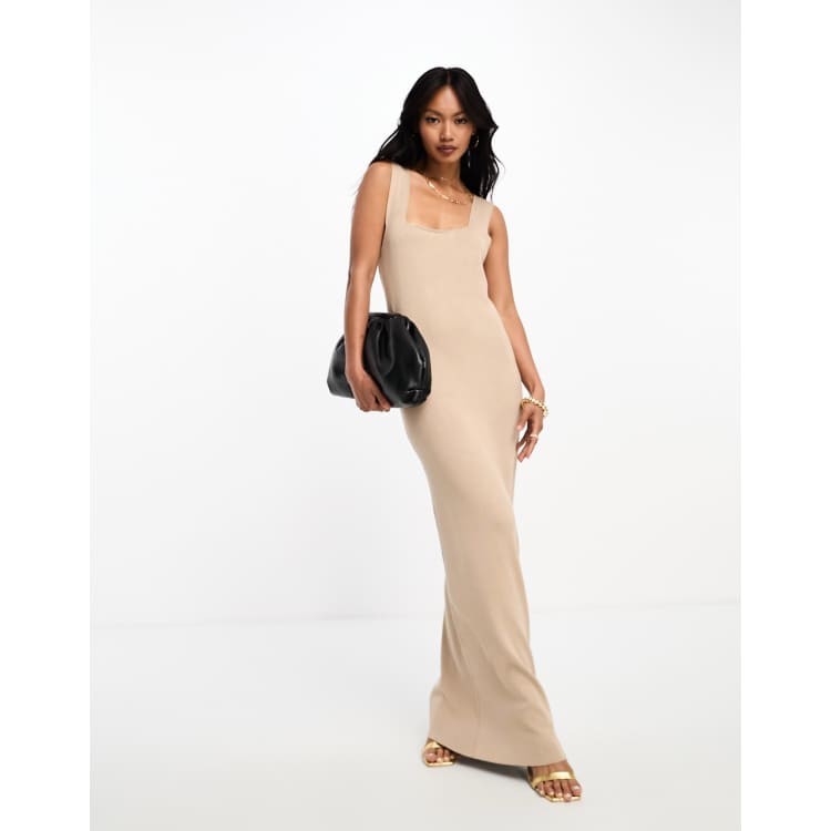 Y.A.S structured soft knitted strappy maxi dress in beige ASOS