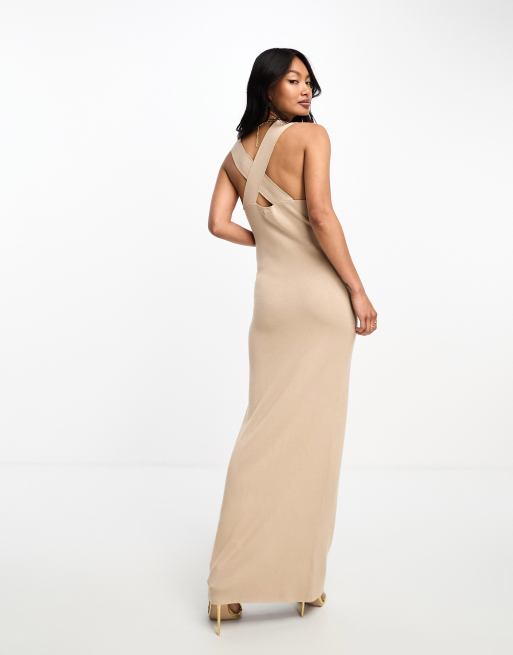 Y.A.S structured soft knitted strappy maxi dress in beige ASOS