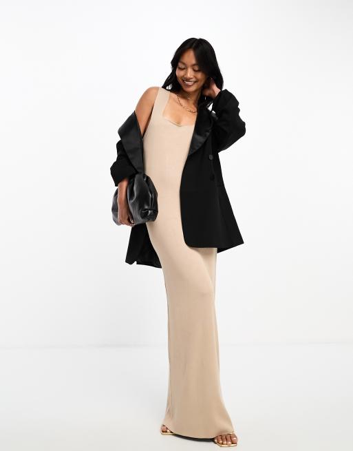 Y.a.s structured soft knitted strappy maxi dress in beige | ASOS