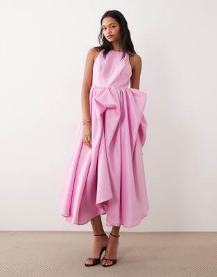 Y.a.s. Structured Taffeta Pleated Maxi Dress In Pink
