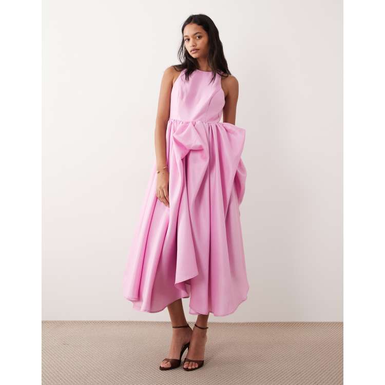 strapless open back dress Dusty Rose Taffeta A-Line Designer Plunging Neck Lace Wedding Dress, Light Ivory main image 1