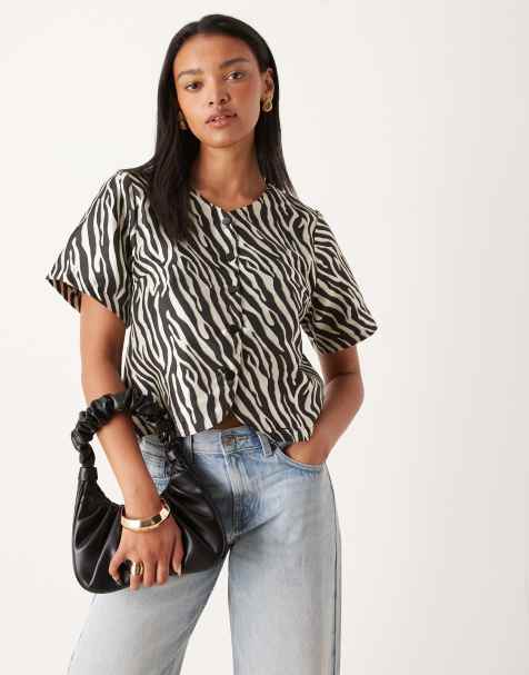 YAS structured top in black and white zebra print - view 1