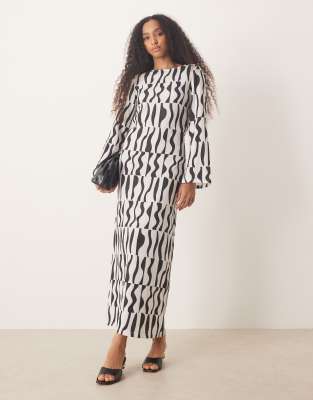 YAS - Strukturiertes Jersey-Maxikleid mit abstraktem Muster und ausgestellten Ärmeln-Bunt