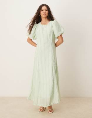 YAS - Strukturiertes Maxikleid in Mintgrün mit Puffärmeln