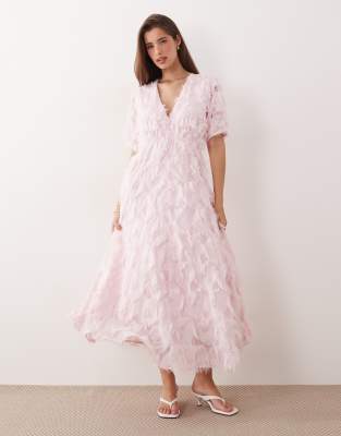Strukturiertes Midikleid in Ballerinarosa mit V-Ausschnitt Rosa 38