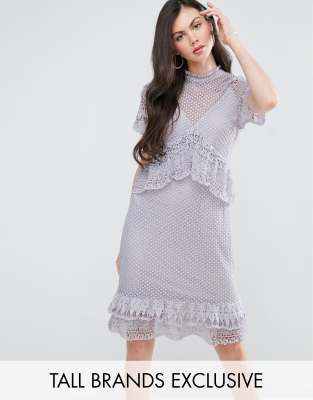 lace ruffle midi dress