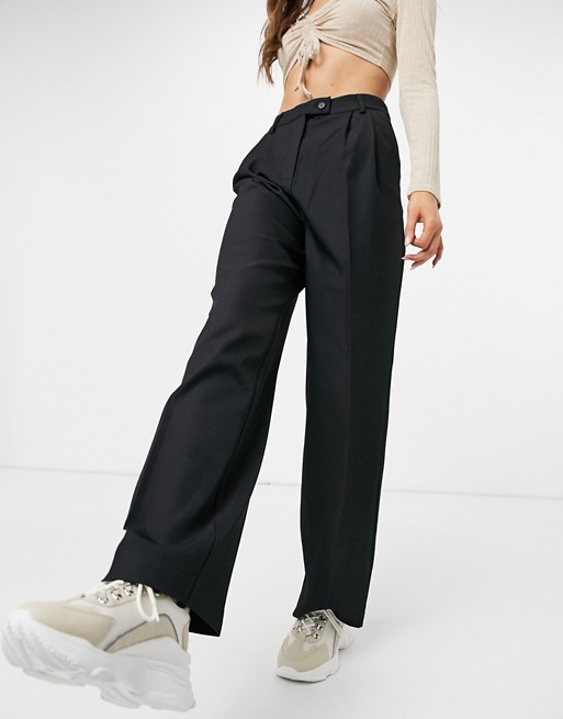Y.A.S suit wide leg trousers with tab button up waist in black