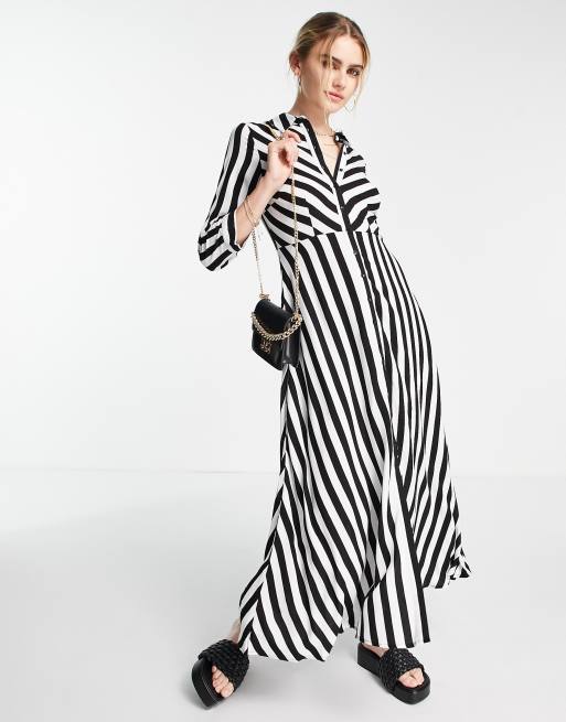 YAS – Sukienka koszulowa maxi w wyraziste czarne paski, 4 z 4