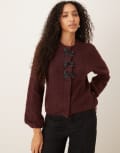 [YAS] YAS super soft bow detail cardigan with wool in burgundy-Red L Port royale