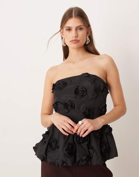 YAS – Svart, 3D-blommig bandeau-topp - view 1