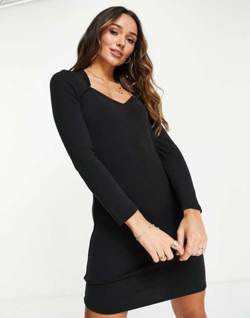 Y.A.S sweatheart neck jersey dress in black , 3 of 4
