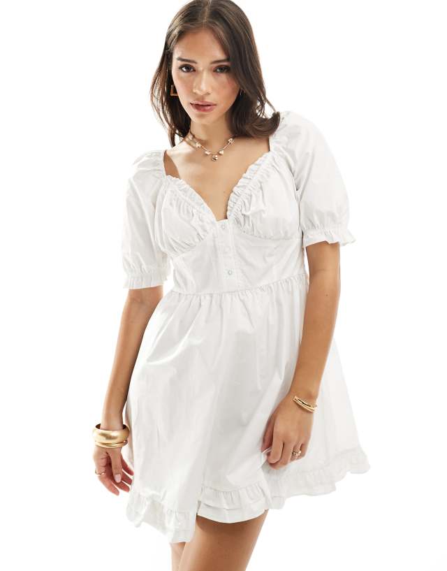 Y.A.S - sweetheart bust mini dress with frill detail in white