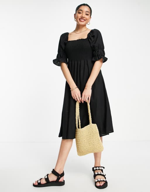 Y.A.S Syrine shirred midi dress in black