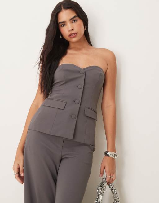 YAS tailored bandeau top in thunderstorm grey (part of a set)
