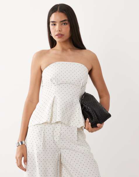 YAS tailored bandeau top in white and black mini polka dot (Part of a set) - view 1