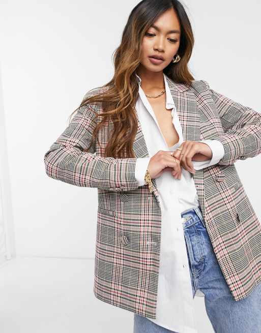 Y.A.S tailored blazer in pink and gray plaid | ASOS
