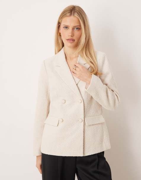 YAS tailored boucle double breasted blazer with ornate buttons in cream