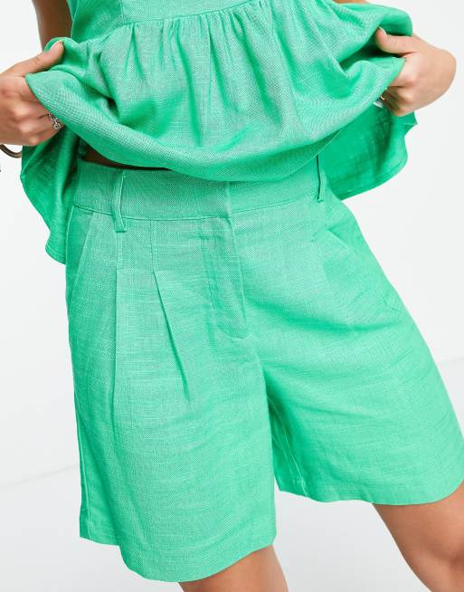 Y.A.S tailored city shorts co-ord in green, 4 of 4