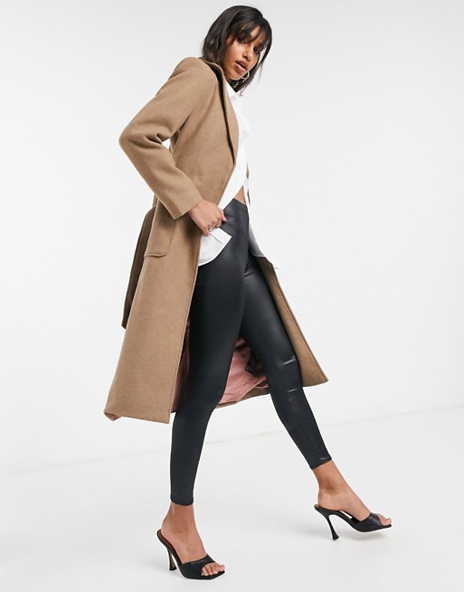 Y.A.S tailored coat with tie waist belt in camel