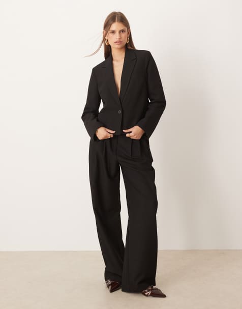YAS tailored cropped blazer and wide leg pants set in black - view 1