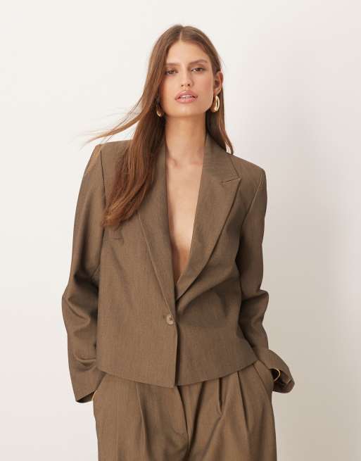 YAS tailored cropped blazer in lead gray - part of a set