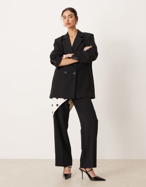 YAS tailored double breasted blazer and wide leg pants set in black - view 1
