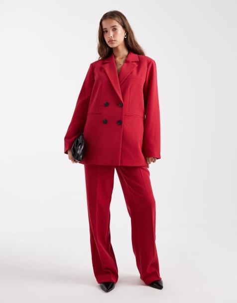 YAS tailored double breasted blazer and wide leg trouser co-ord in red - RED - view 1