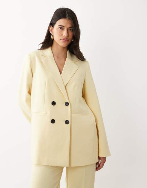 YAS tailored double breasted blazer co-ord in pastel yellow - view 1