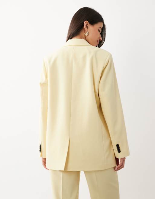 YAS tailored double breasted blazer co-ord in pastel yellow, 3 of 4