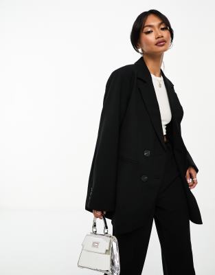 tailored double breasted blazer in black - part of a set