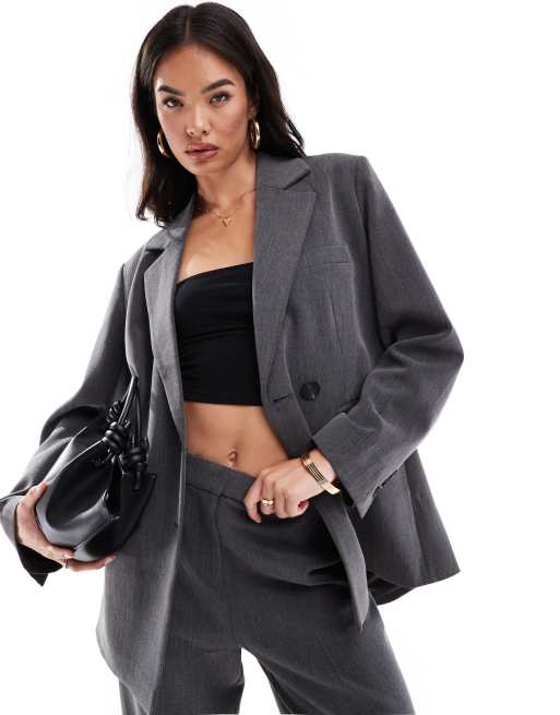 YAS tailored double breasted blazer in grey (part of a set)