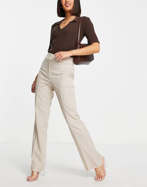 Only ribbed flared pants in beige